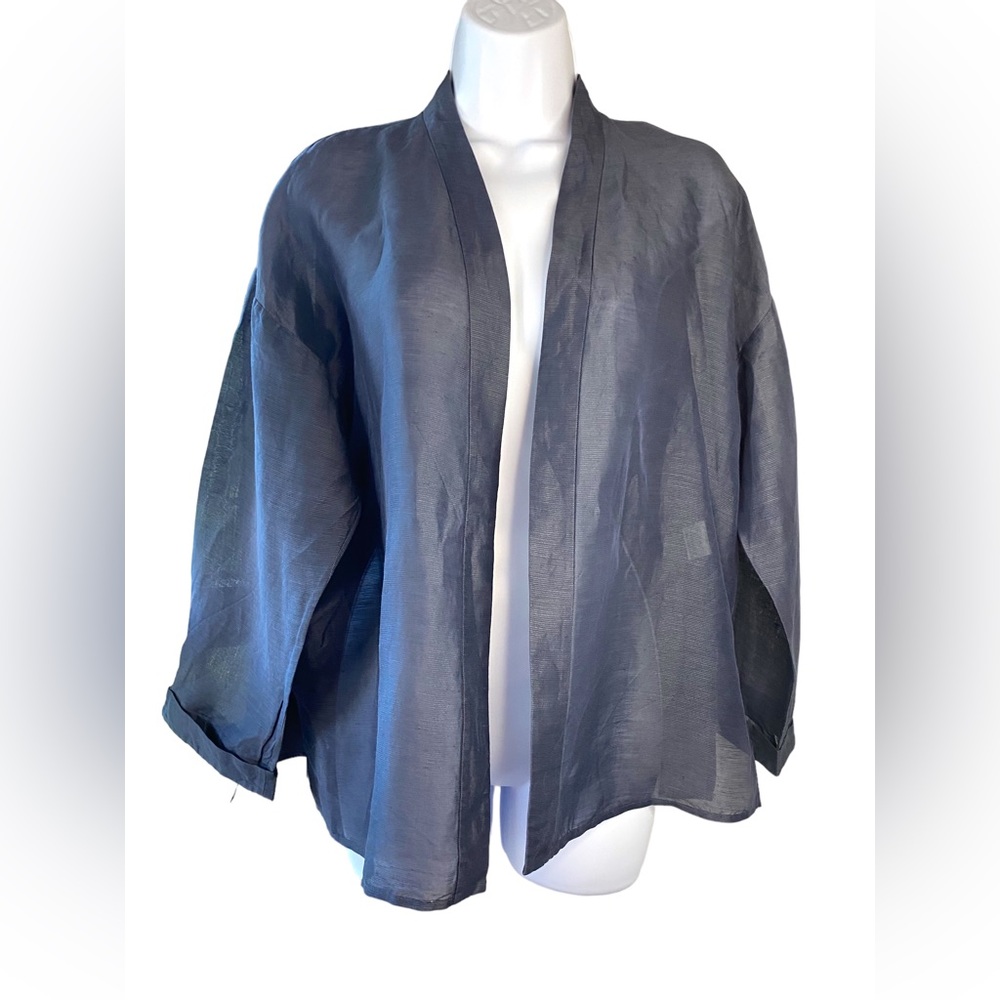 Eileen Fisher gray metallic sheer kimono style jacket size petite small